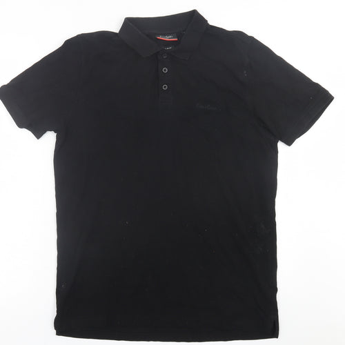 Pierre Cardin Mens Black  Cotton  Polo Size L Collared Button