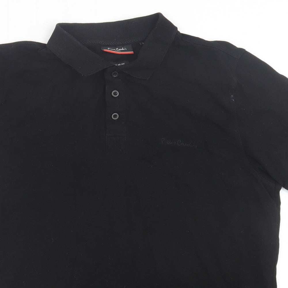 Pierre Cardin Mens Black  Cotton  Polo Size L Collared Button