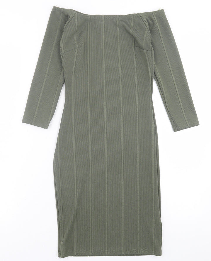 Miss Selfridge Womens Green Polyester Bodycon Size 8 Off the Shoulder Pullover