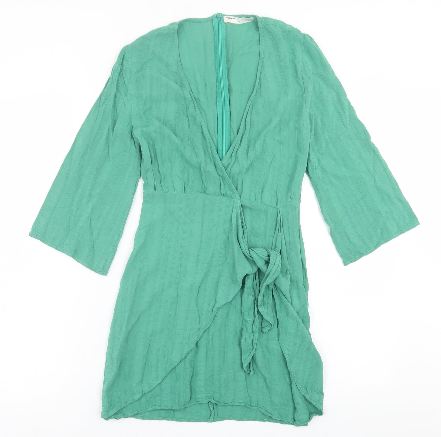 Pull&Bear Womens Green  Viscose A-Line  Size XS  V-Neck Zip
