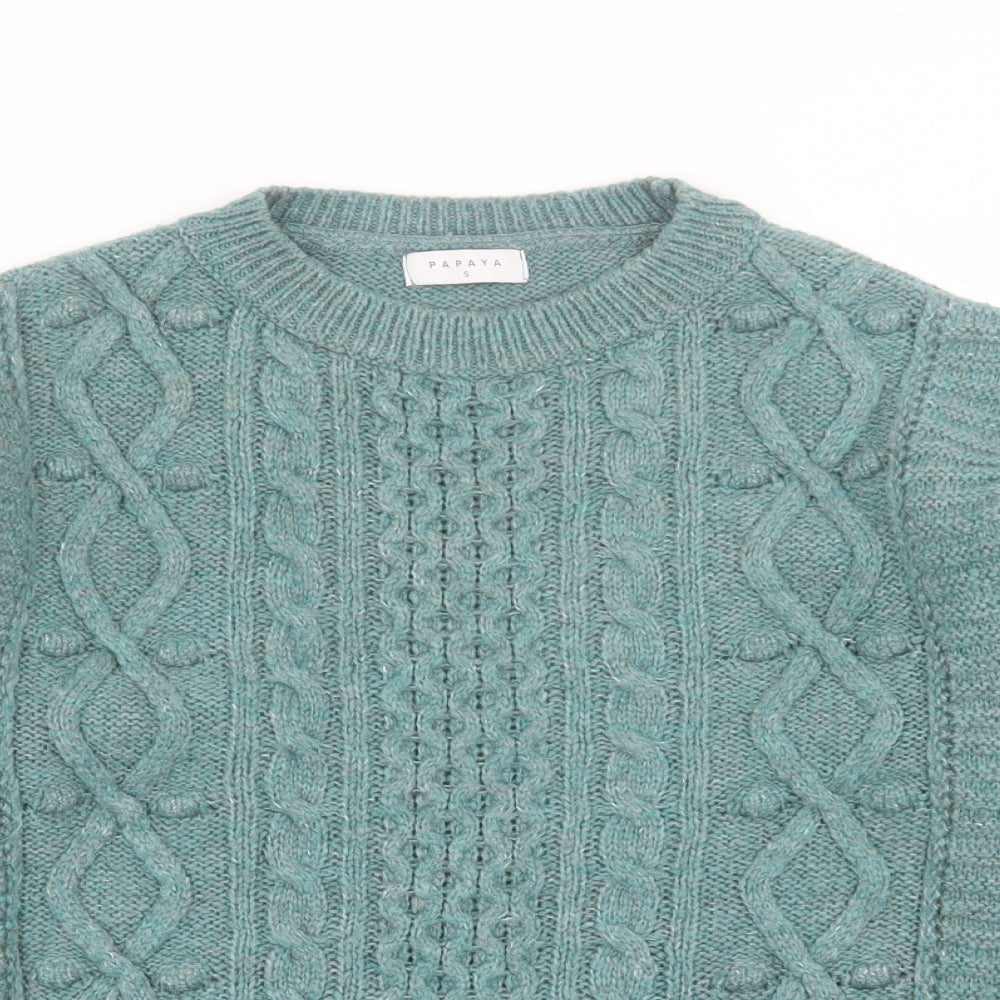 Papaya Womens Green Crew Neck  Acrylic Pullover Jumper Size S