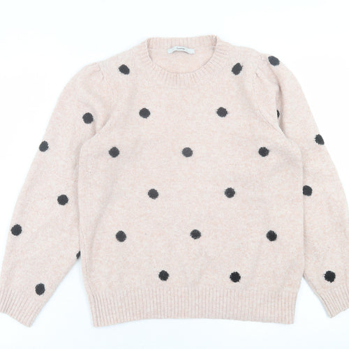 George Womens Pink Crew Neck Polka Dot Acrylic Pullover Jumper Size M