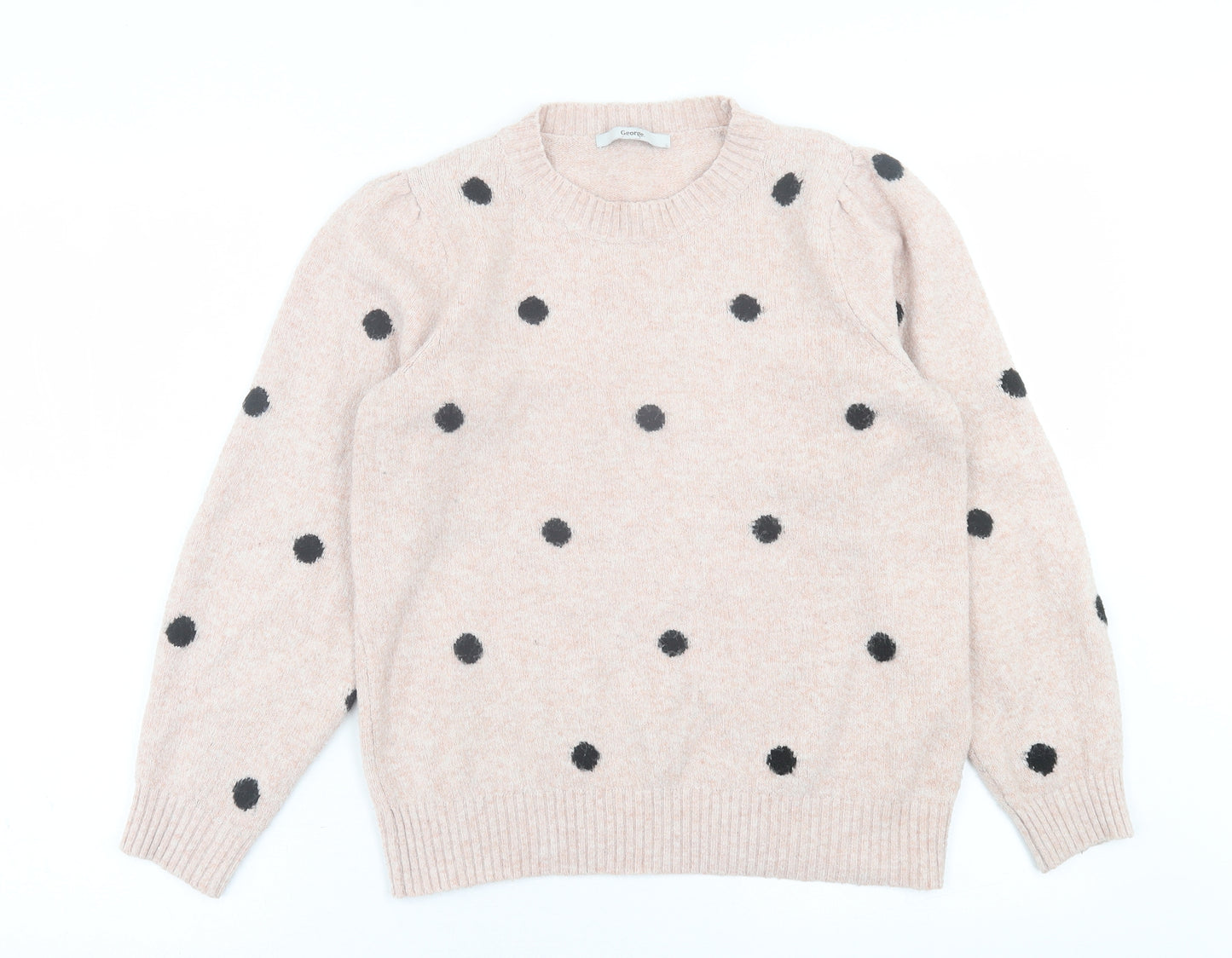George Womens Pink Crew Neck Polka Dot Acrylic Pullover Jumper Size M