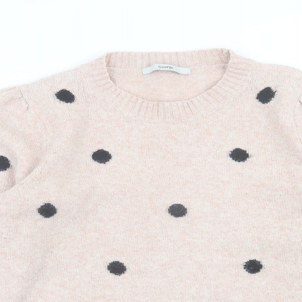 George Womens Pink Crew Neck Polka Dot Acrylic Pullover Jumper Size M