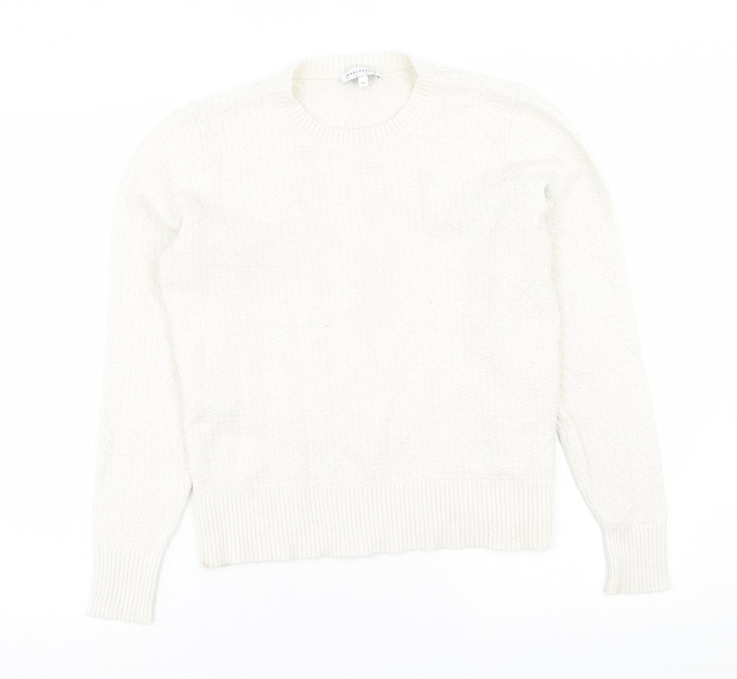 Warehouse Womens White Crew Neck  Viscose Pullover Jumper Size 14