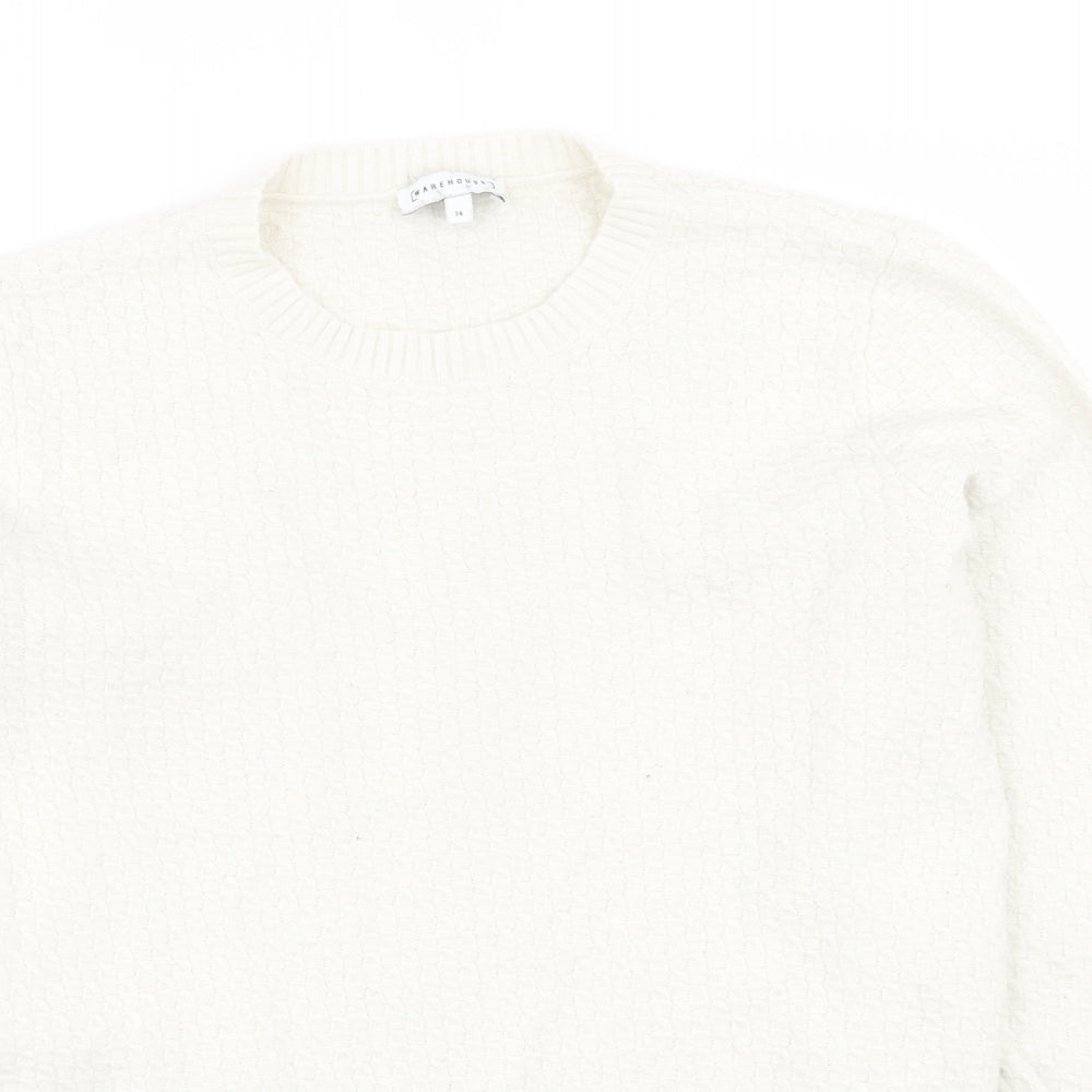 Warehouse Womens White Crew Neck  Viscose Pullover Jumper Size 14