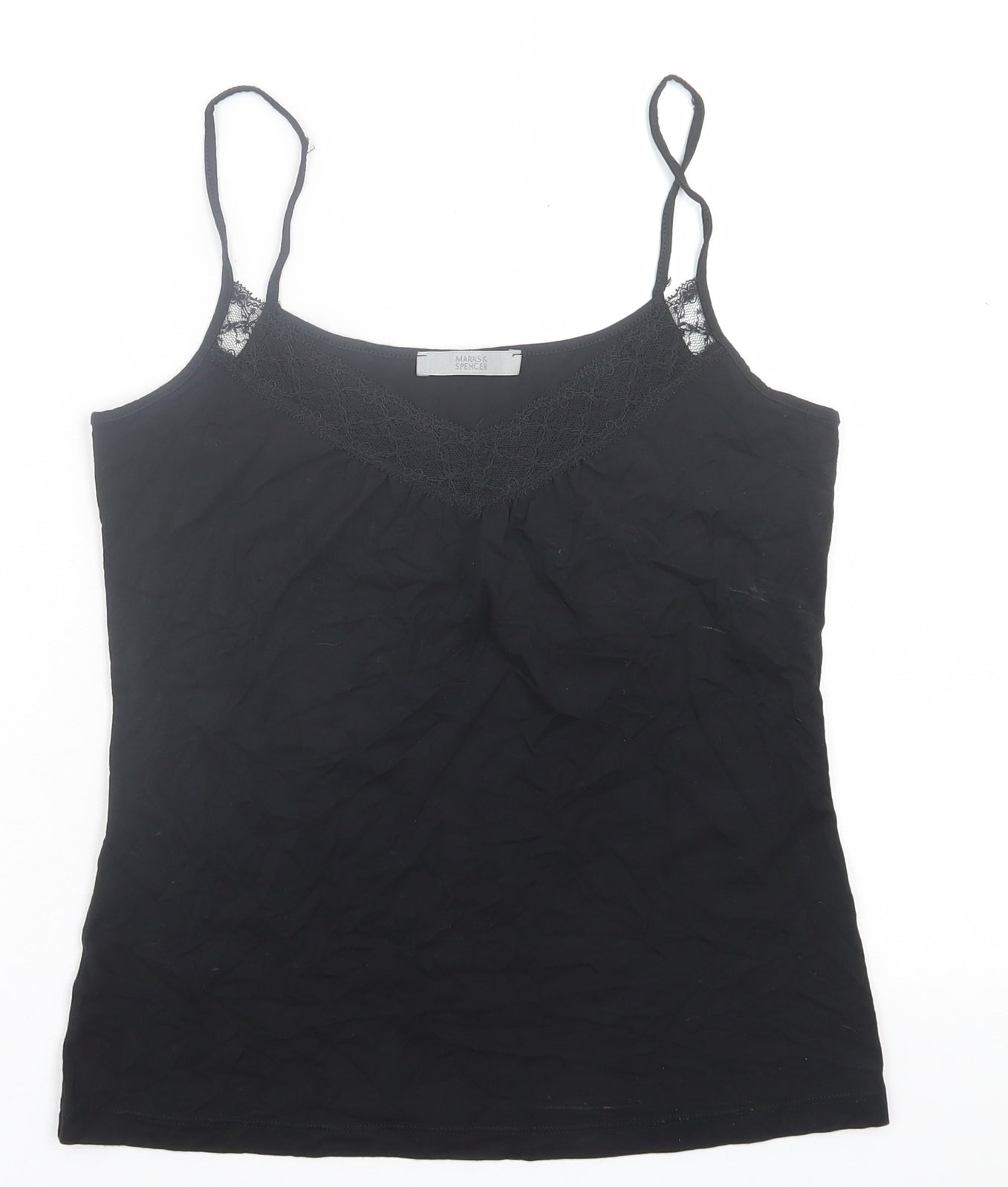Marks and Spencer Womens Black  Viscose Basic Tank Size 8 V-Neck