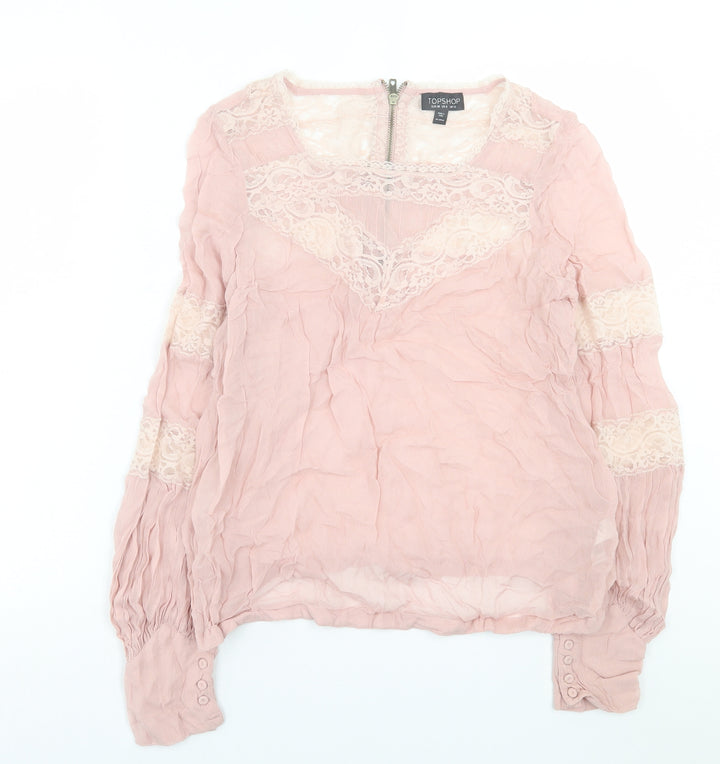 Topshop Womens Pink  Viscose Basic Blouse Size 10 Collared