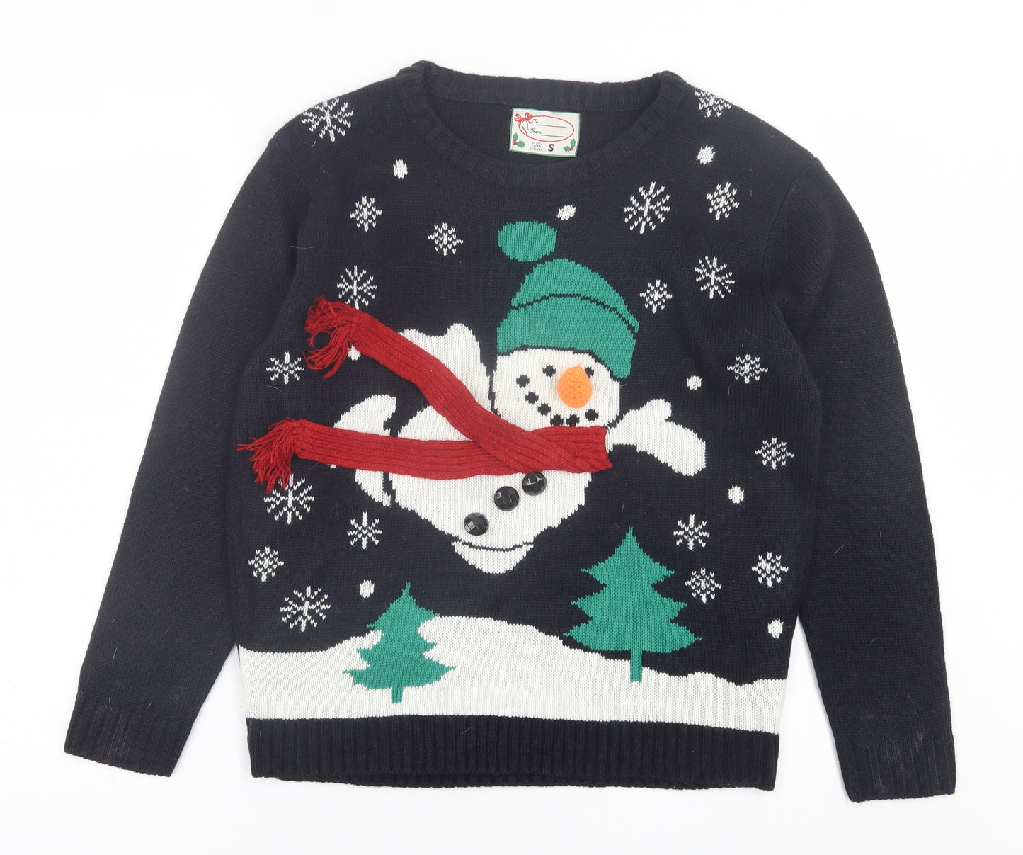 Atmosphere Mens Blue Crew Neck Geometric Acrylic Pullover Jumper Size S   - Christmas Jumper