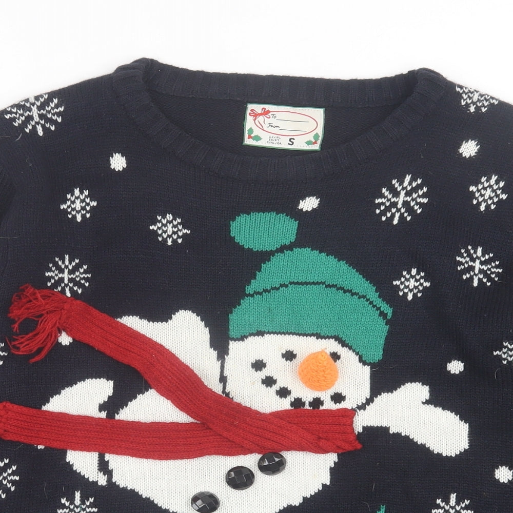 Atmosphere Mens Blue Crew Neck Geometric Acrylic Pullover Jumper Size S   - Christmas Jumper