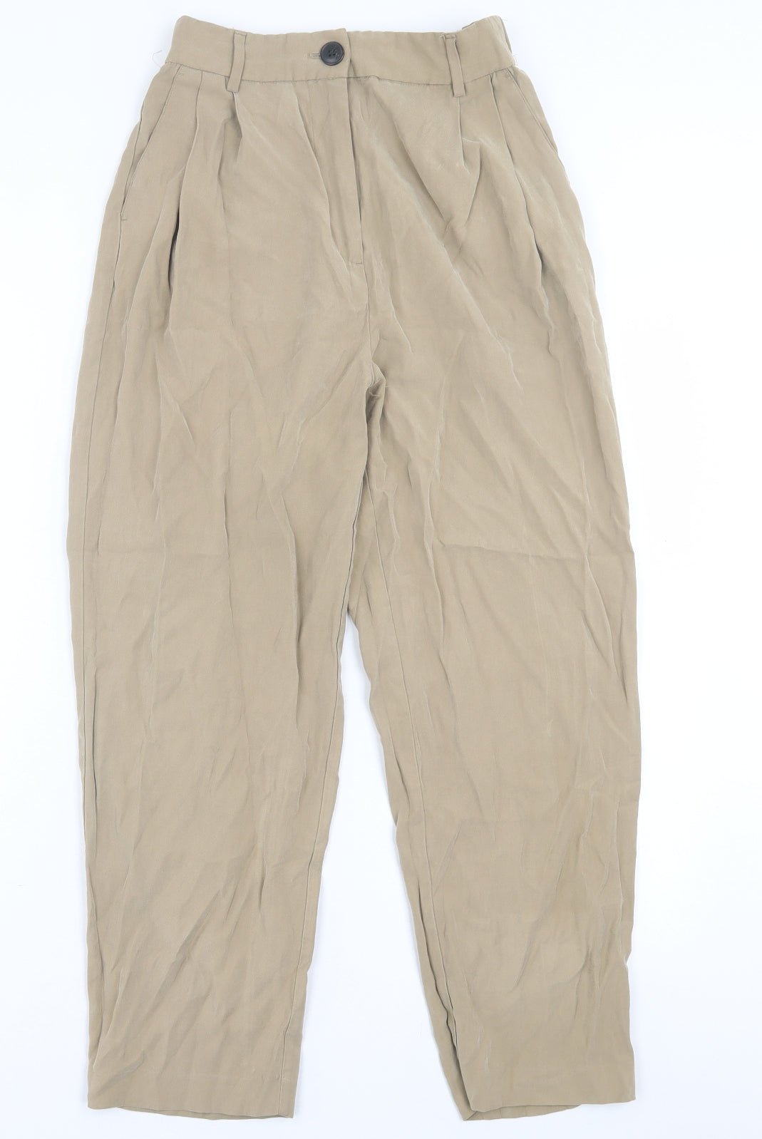 H&M Womens Beige  Viscose Trousers  Size 6 L25 in Regular Button