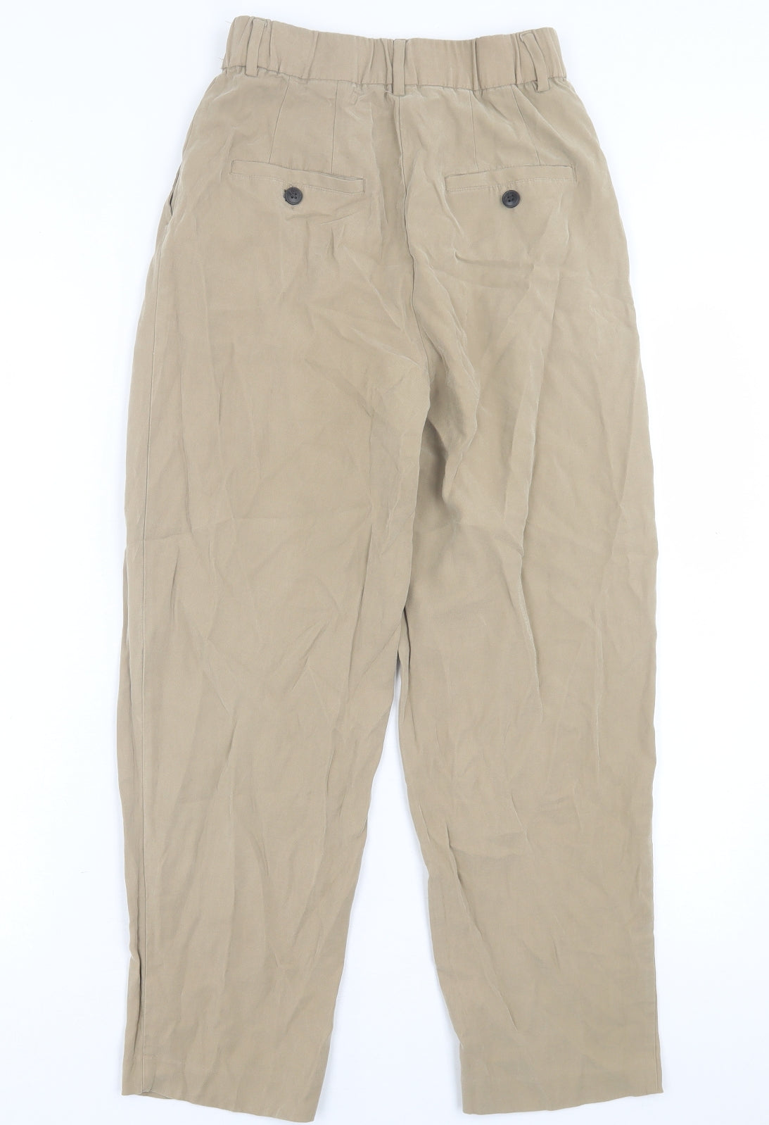 H&M Womens Beige  Viscose Trousers  Size 6 L25 in Regular Button