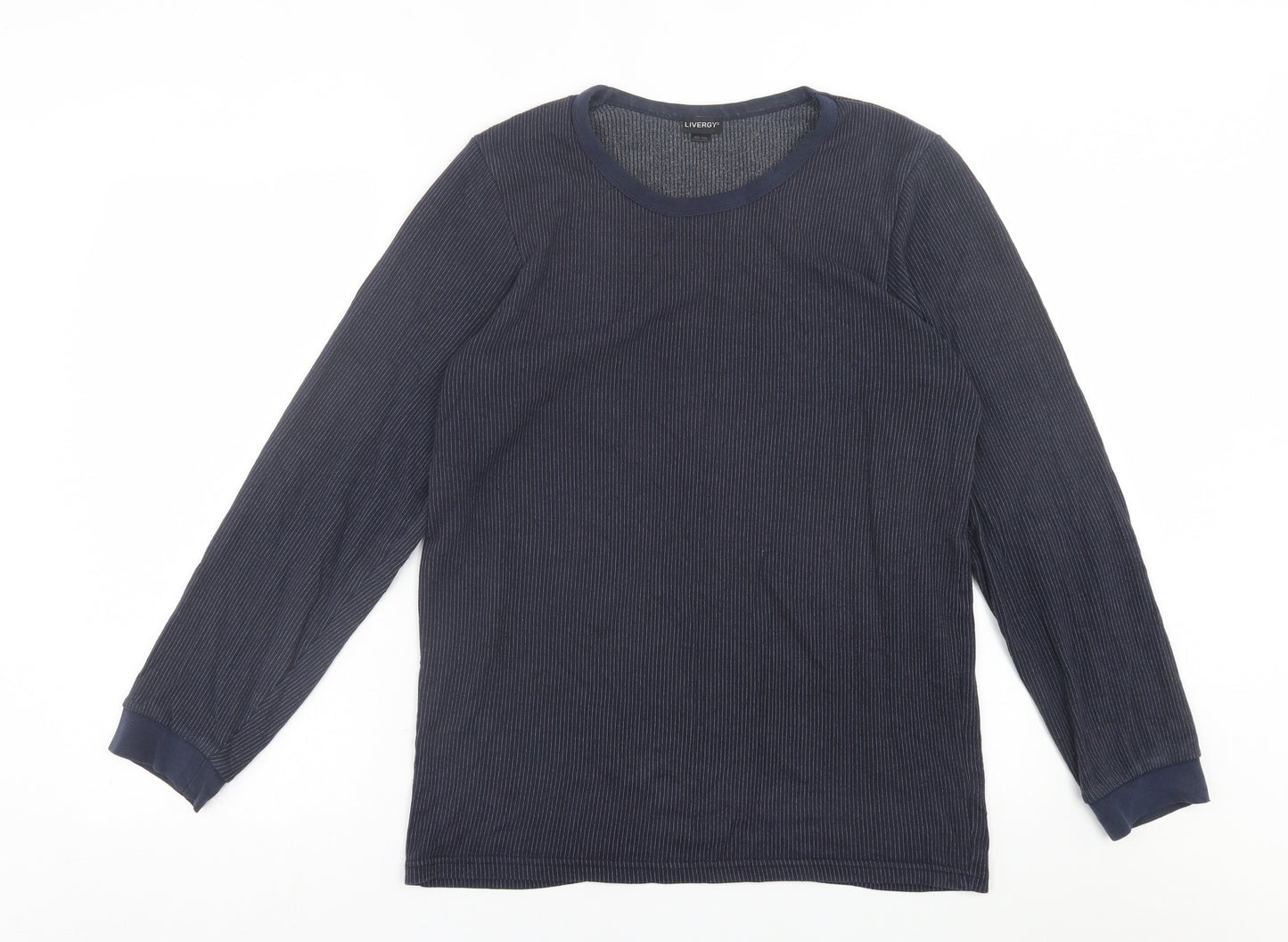 Livergy Mens Blue Striped Polyester  T-Shirt Size M Crew Neck