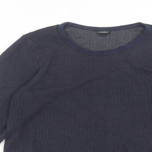 Livergy Mens Blue Striped Polyester  T-Shirt Size M Crew Neck