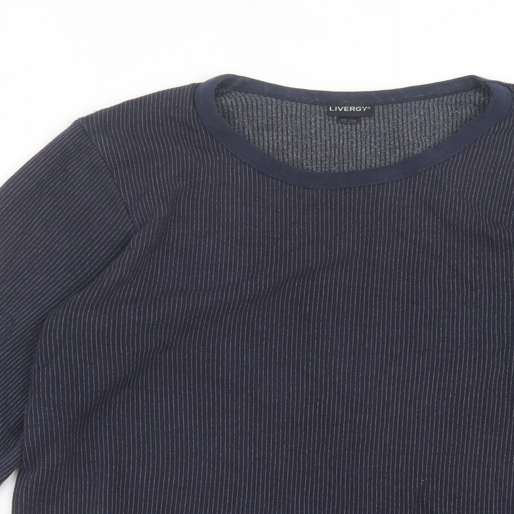 Livergy Mens Blue Striped Polyester  T-Shirt Size M Crew Neck