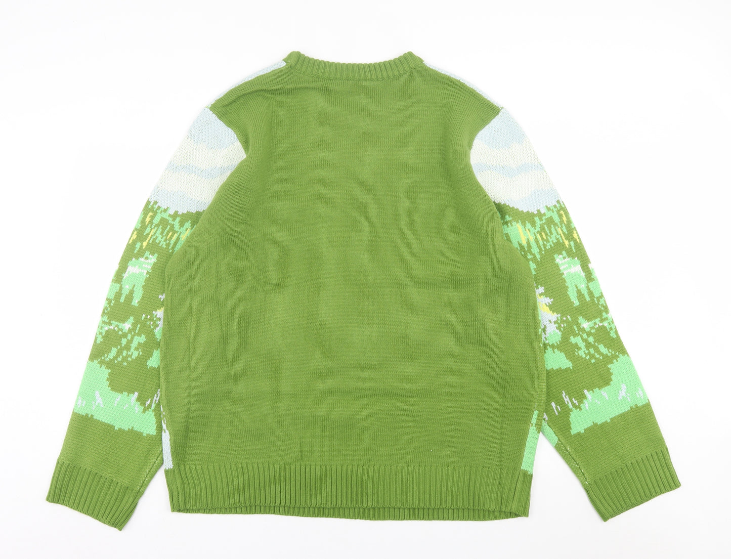 Reclaimed Vintage Mens Green Crew Neck  Acrylic Pullover Jumper Size 2XL