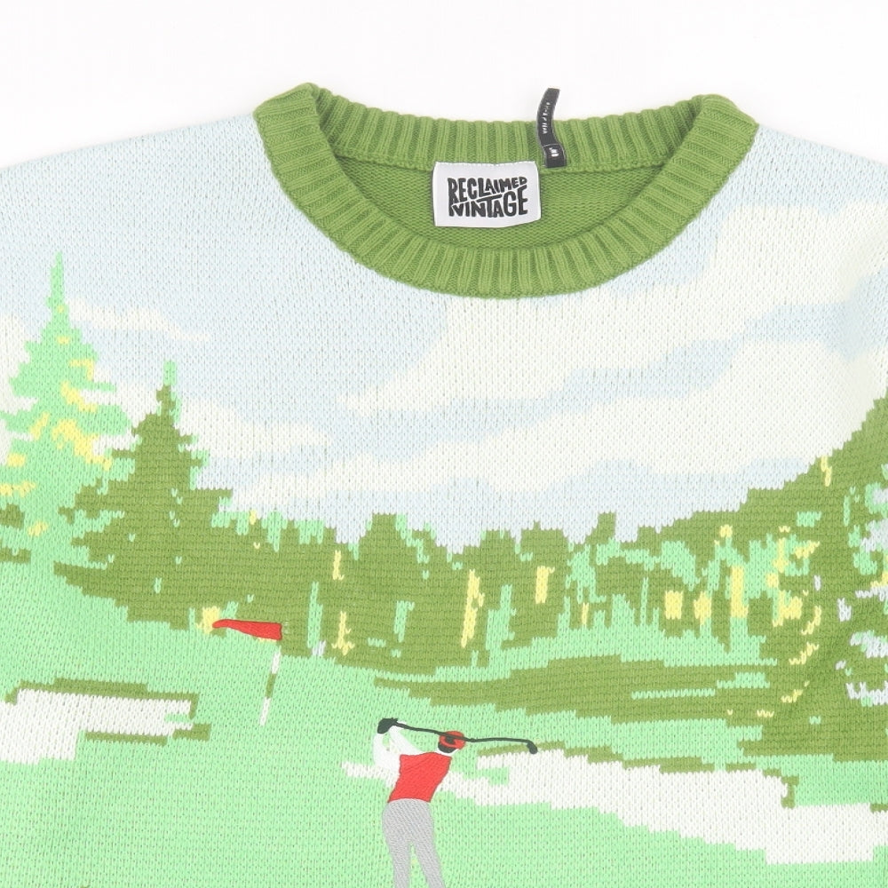 Reclaimed Vintage Mens Green Crew Neck  Acrylic Pullover Jumper Size 2XL