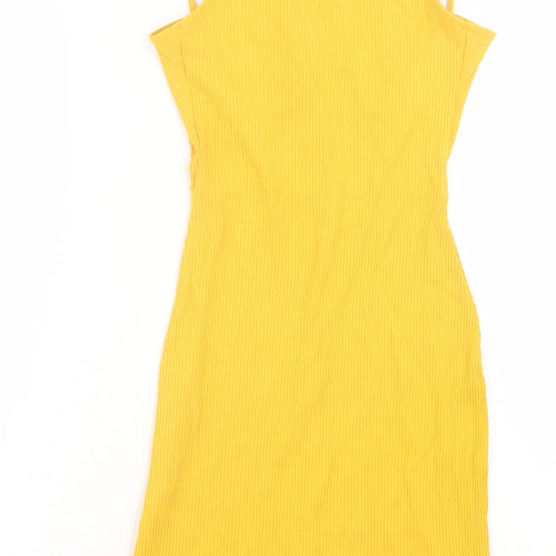 H&M Womens Yellow  Viscose Bodycon  Size XS  Scoop Neck Tie