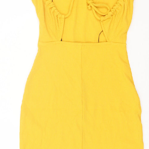 H&M Womens Yellow  Viscose Bodycon  Size XS  Scoop Neck Tie