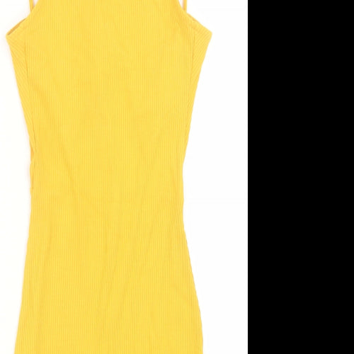 H&M Womens Yellow  Viscose Bodycon  Size XS  Scoop Neck Tie