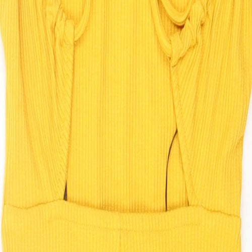 H&M Womens Yellow  Viscose Bodycon  Size XS  Scoop Neck Tie