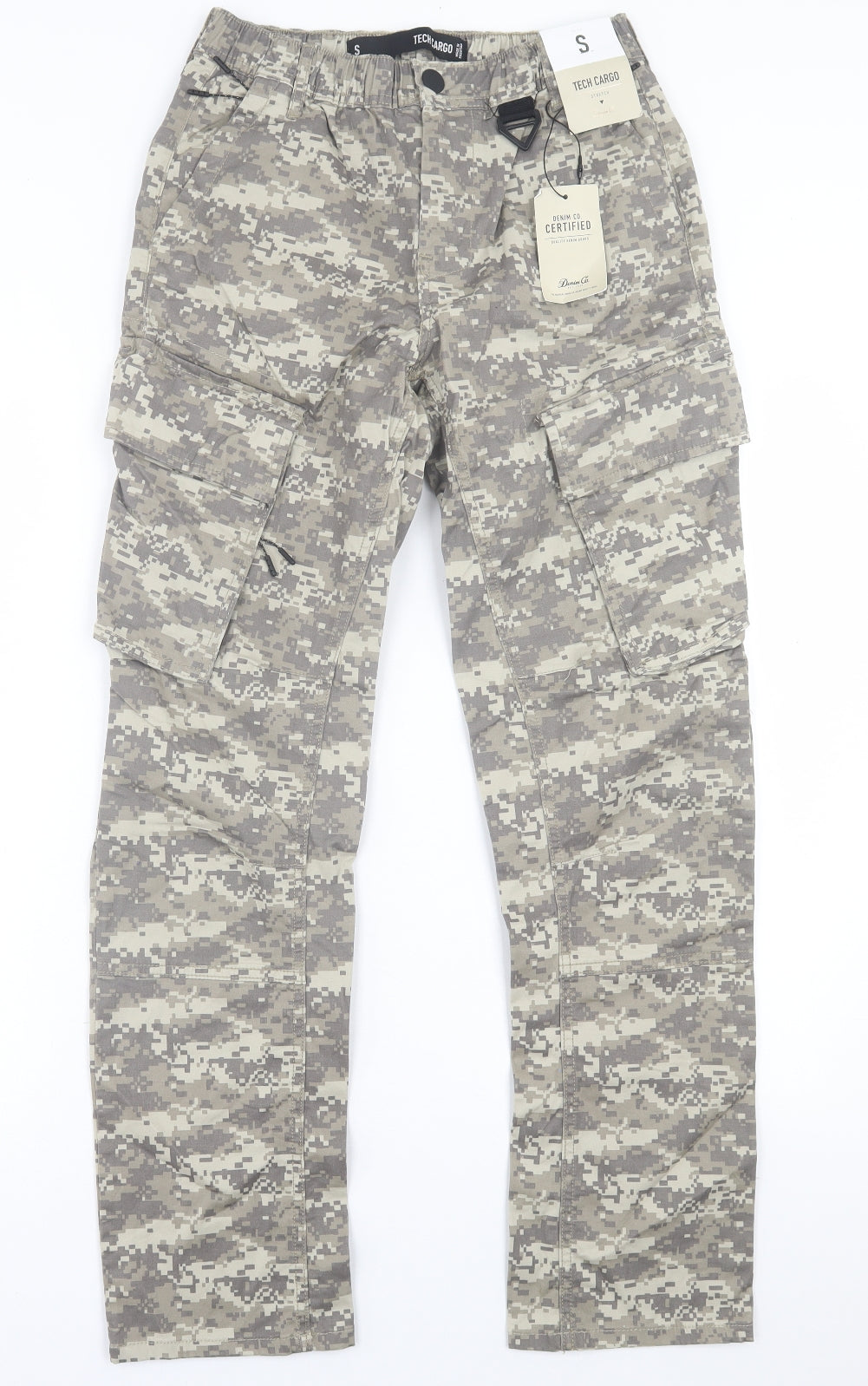 Denim & Co. Mens Green Camouflage Cotton Cargo Trousers Size S L30 in Regular Button
