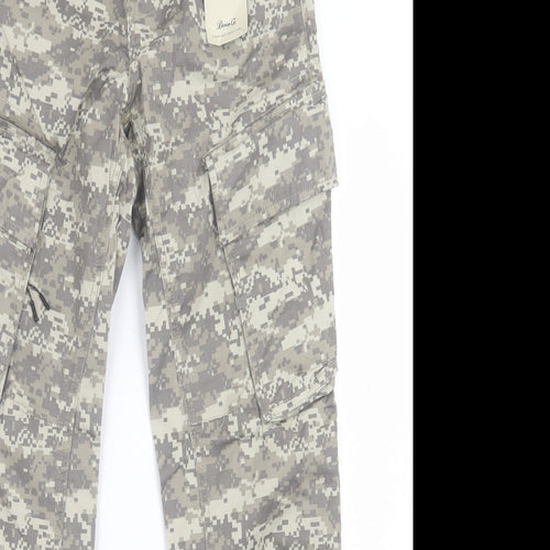 Denim & Co. Mens Green Camouflage Cotton Cargo Trousers Size S L30 in Regular Button