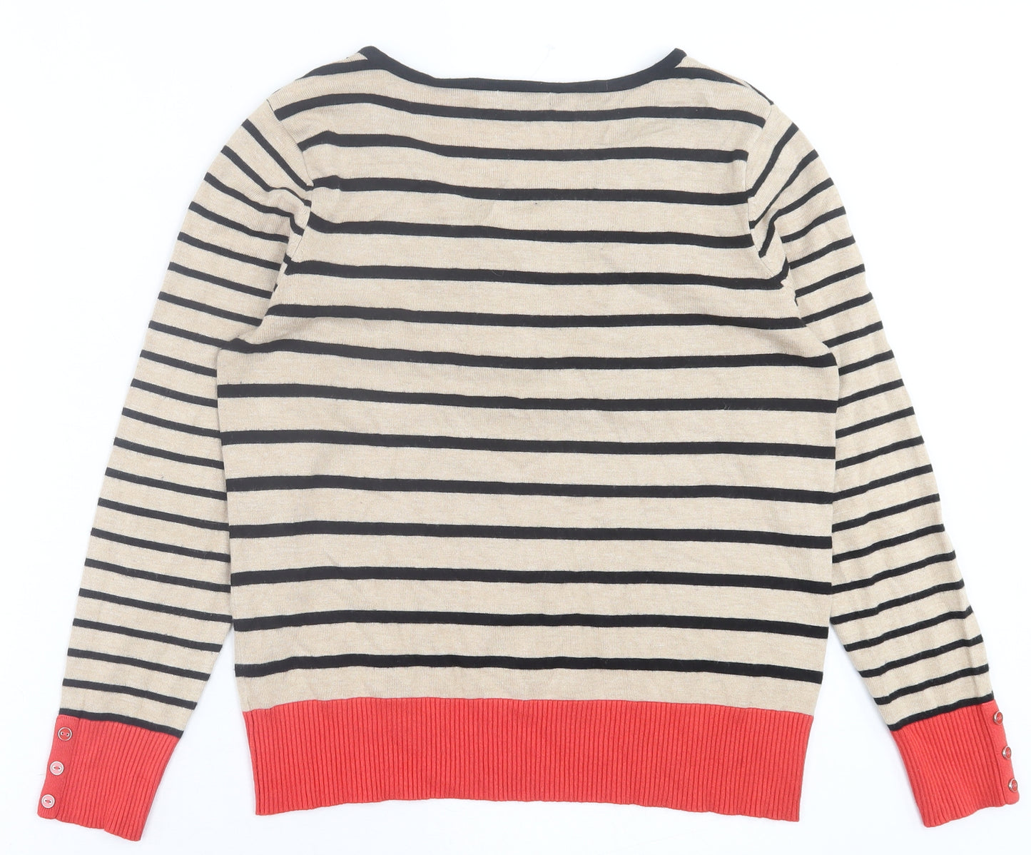 M&Co Womens Beige V-Neck Striped Viscose Pullover Jumper Size 14