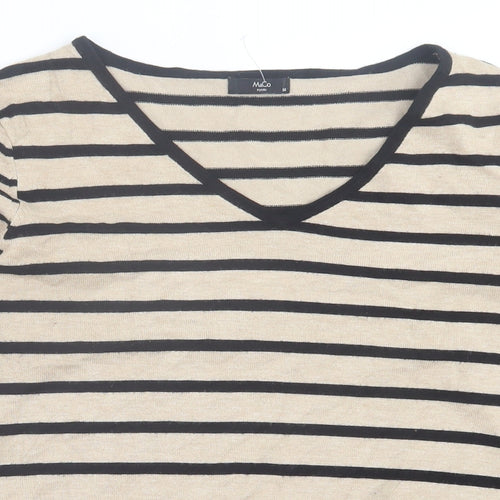 M&Co Womens Beige V-Neck Striped Viscose Pullover Jumper Size 14