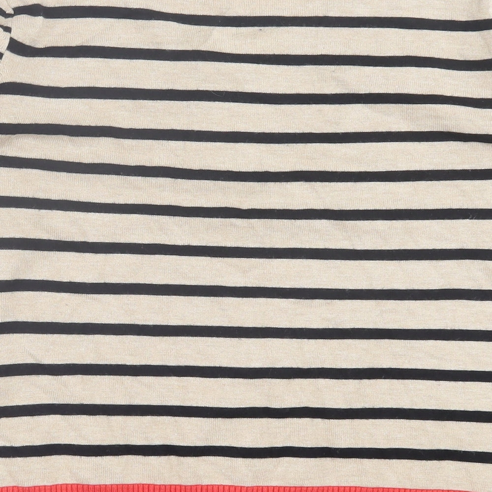 M&Co Womens Beige V-Neck Striped Viscose Pullover Jumper Size 14