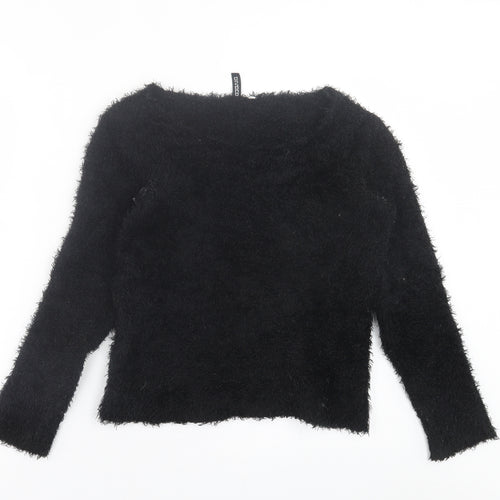 H&M Womens Black Boat Neck  Polyester Pullover Jumper Size XS