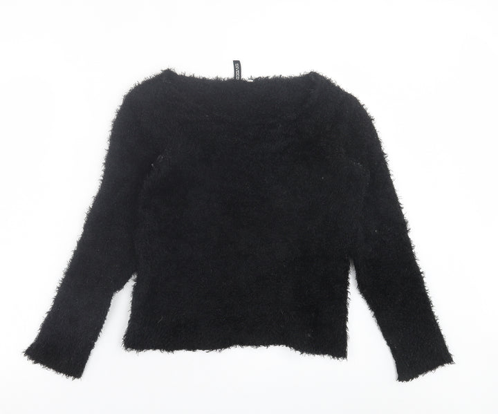 H&M Womens Black Boat Neck  Polyester Pullover Jumper Size XS