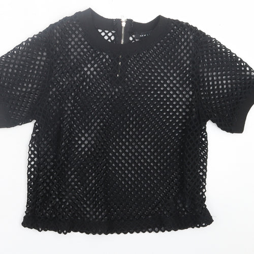 New Look Womens Black  Polyester Cropped T-Shirt Size 8 Crew Neck