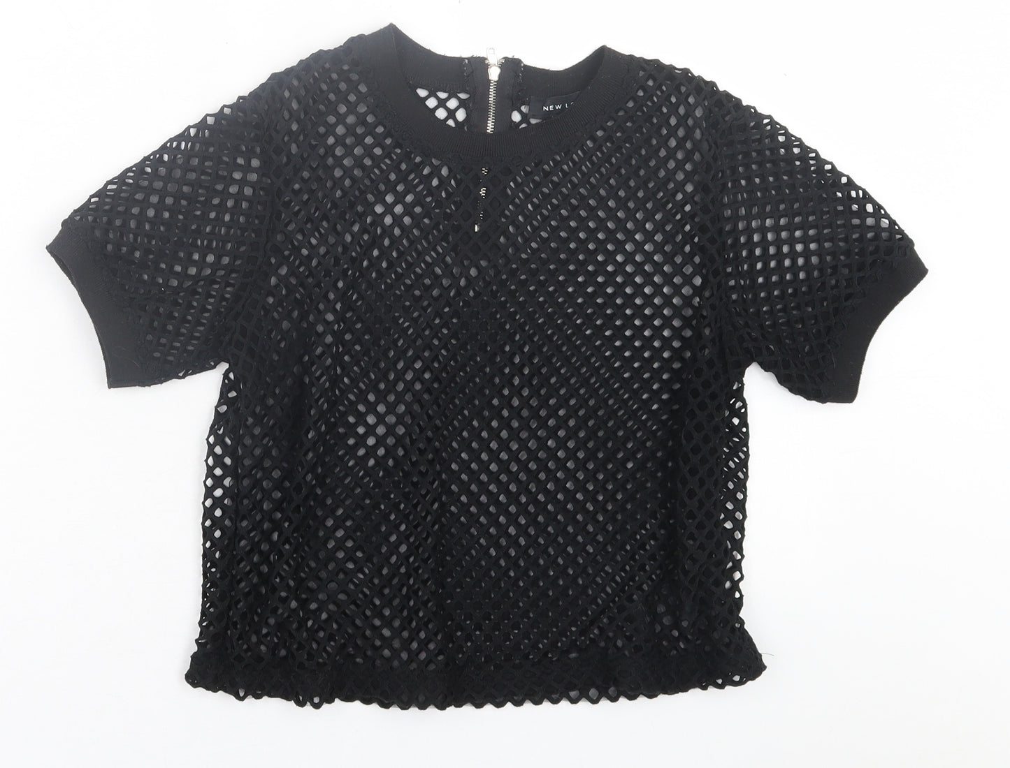 New Look Womens Black  Polyester Cropped T-Shirt Size 8 Crew Neck
