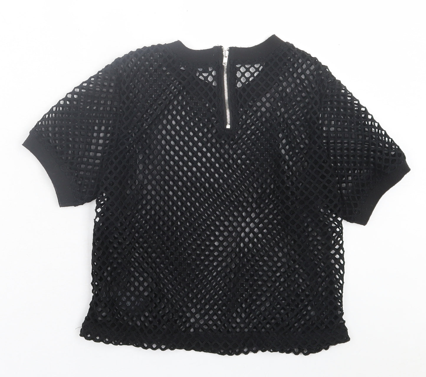 New Look Womens Black  Polyester Cropped T-Shirt Size 8 Crew Neck