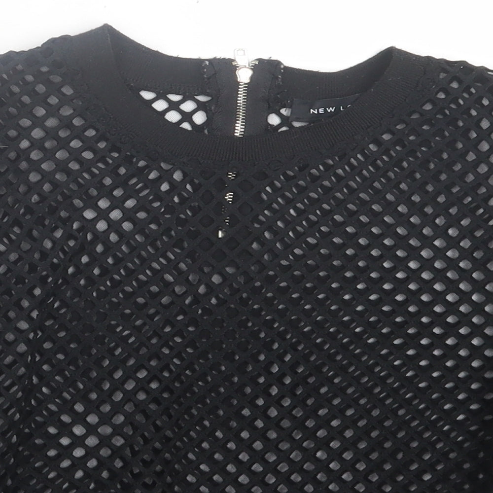 New Look Womens Black  Polyester Cropped T-Shirt Size 8 Crew Neck