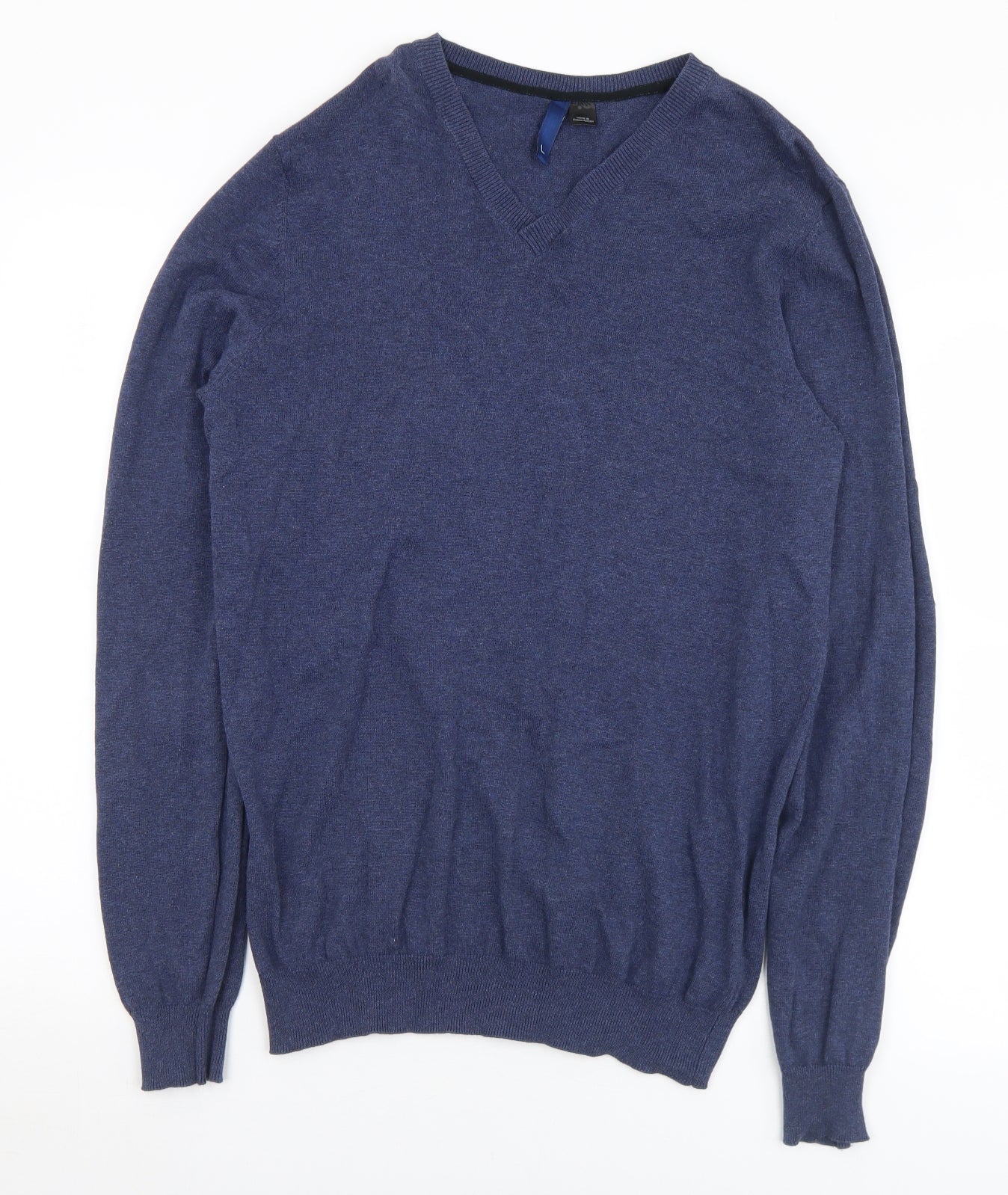 Marks and Spencer Mens Blue V-Neck  Cotton Pullover Jumper Size L