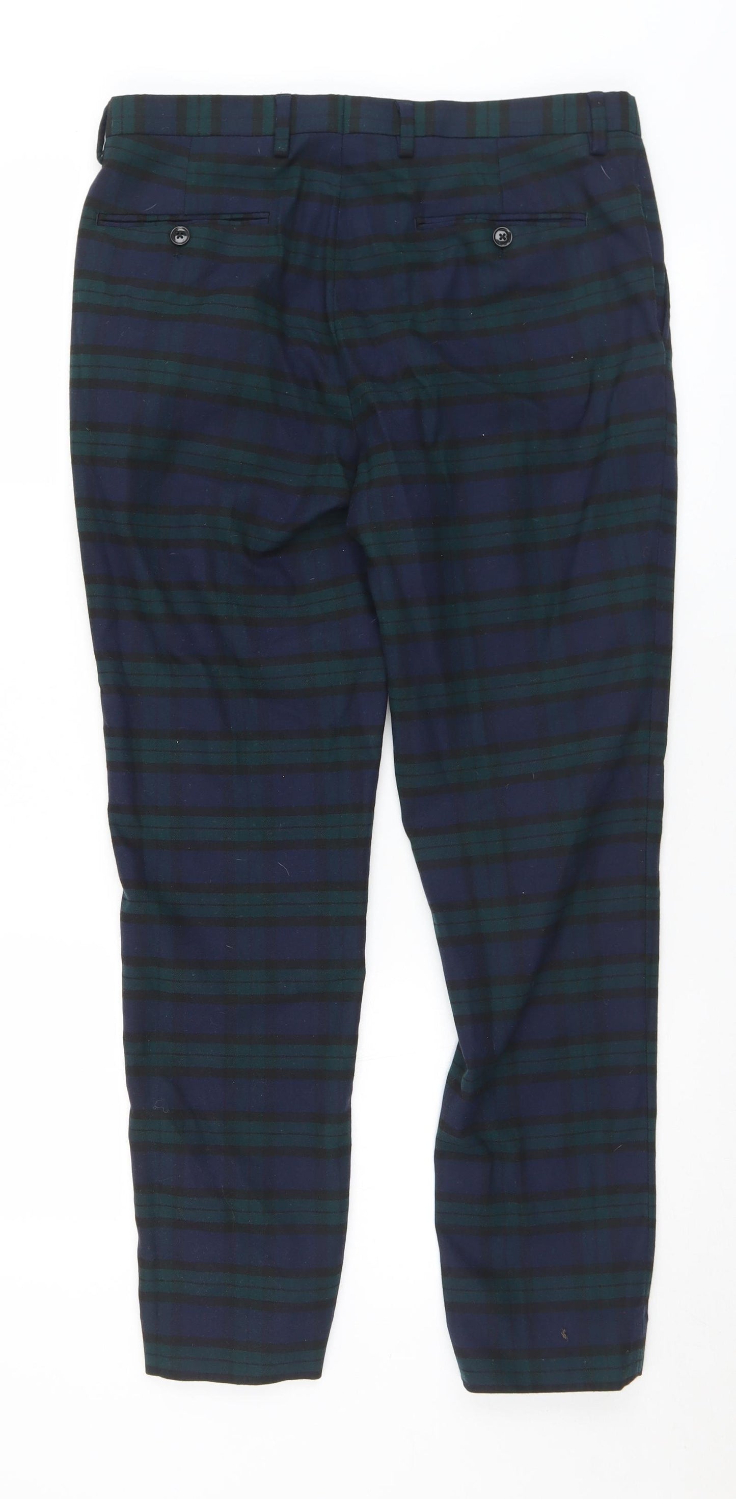 Burton Mens Green Plaid Polyester Trousers  Size 32 L28 in Regular Button