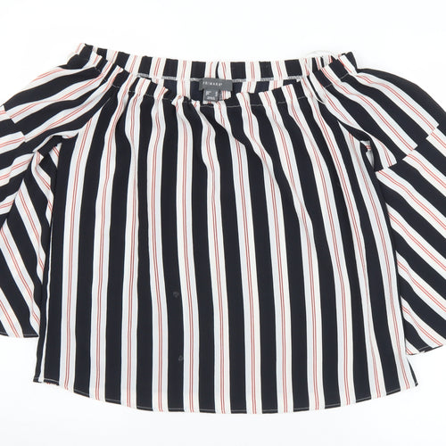 Primark Womens Multicoloured Striped Polyester Basic Blouse Size 10 Off the Shoulder