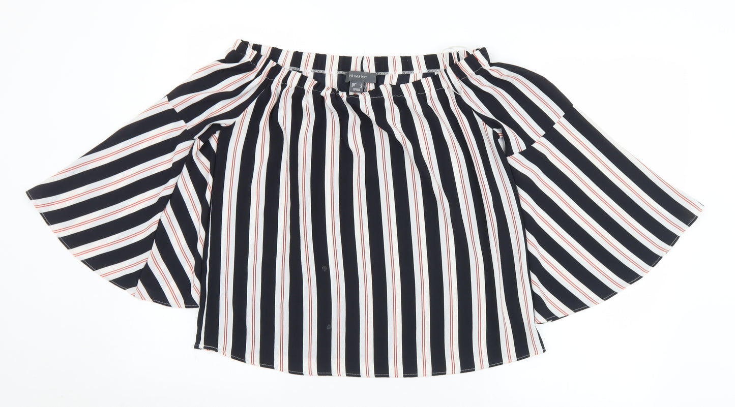 Primark Womens Multicoloured Striped Polyester Basic Blouse Size 10 Off the Shoulder