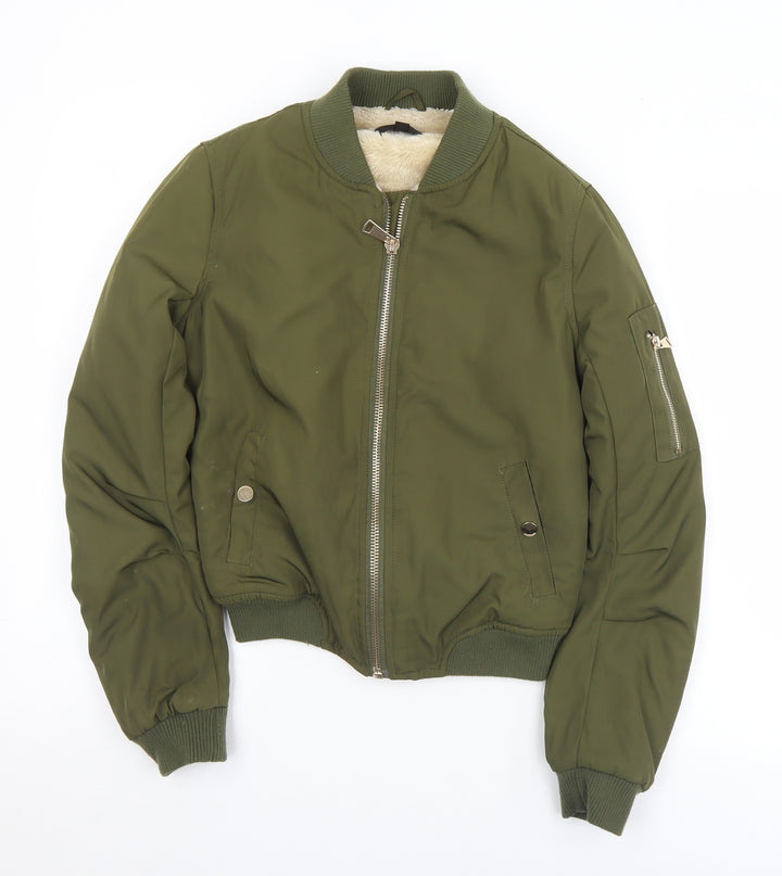 Missguided Womens Green   Bomber Jacket Coat Size 6  Zip