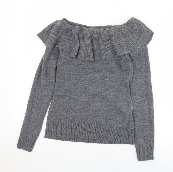 Boohoo Womens Grey Collared  Acrylic Pullover Jumper Size 8