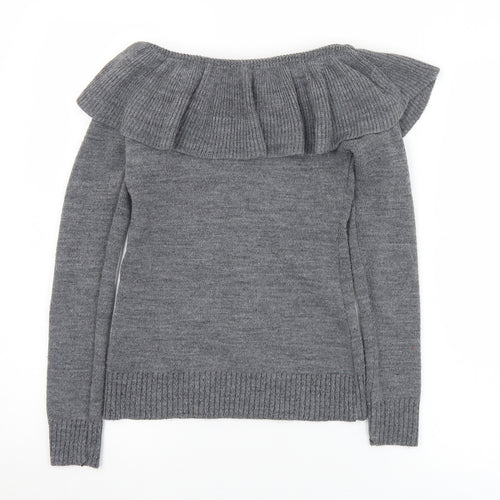 Boohoo Womens Grey Collared  Acrylic Pullover Jumper Size 8
