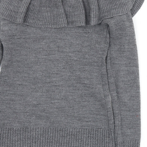 Boohoo Womens Grey Collared  Acrylic Pullover Jumper Size 8