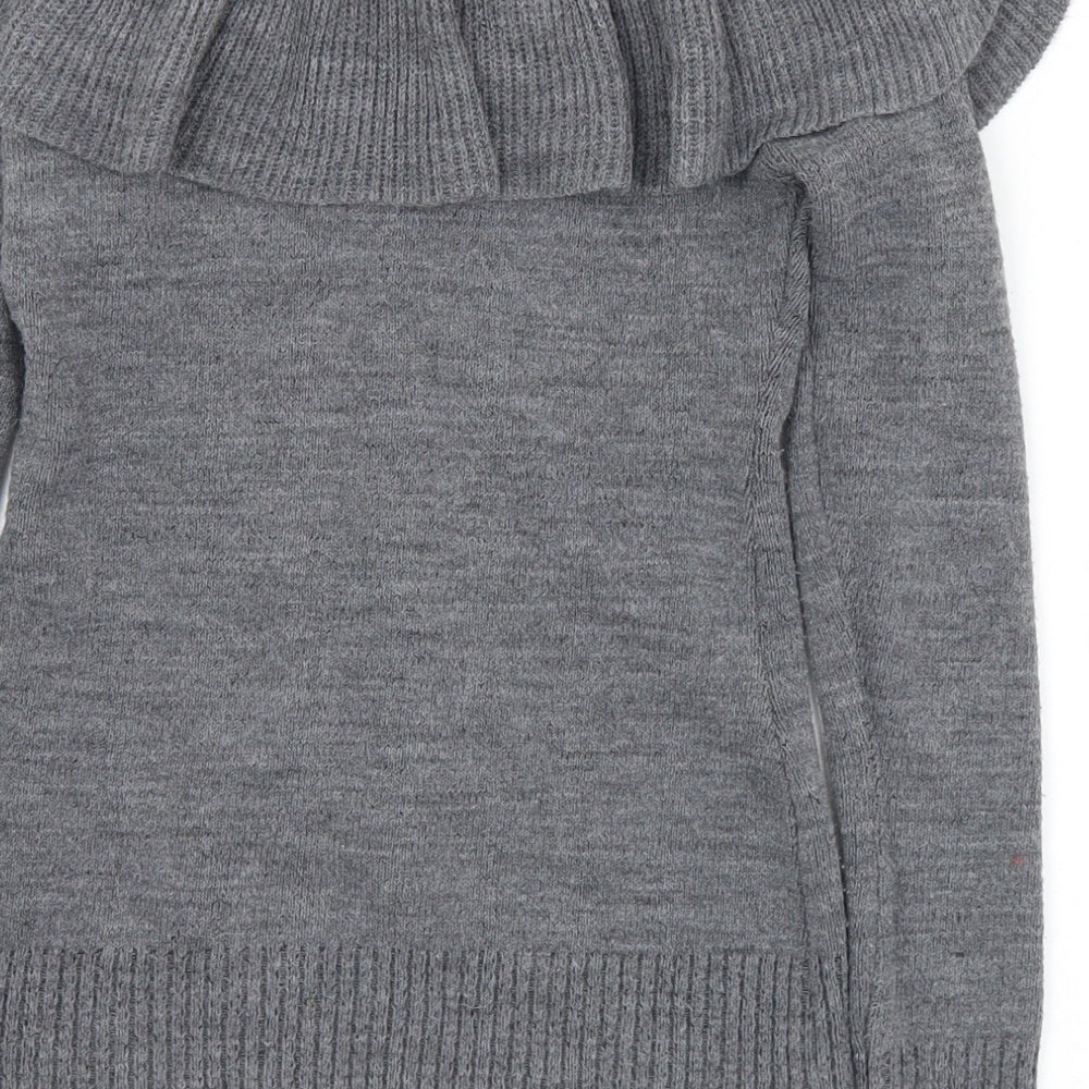 Boohoo Womens Grey Collared  Acrylic Pullover Jumper Size 8