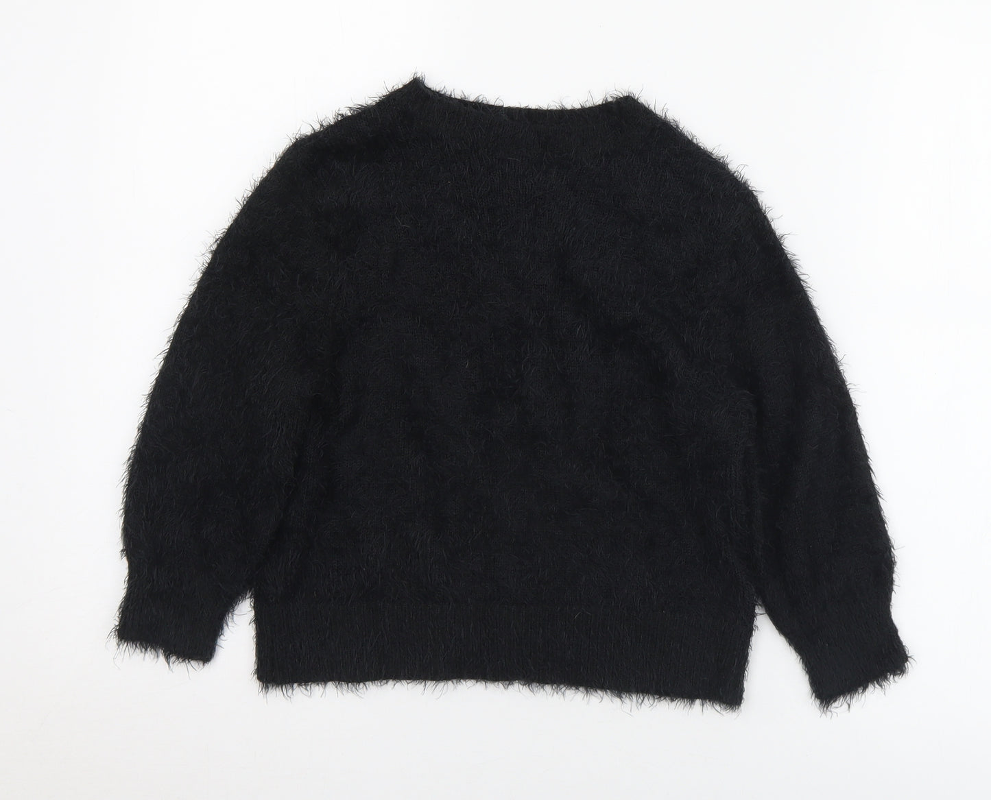 Zara Womens Black Crew Neck  Acrylic Pullover Jumper Size 8