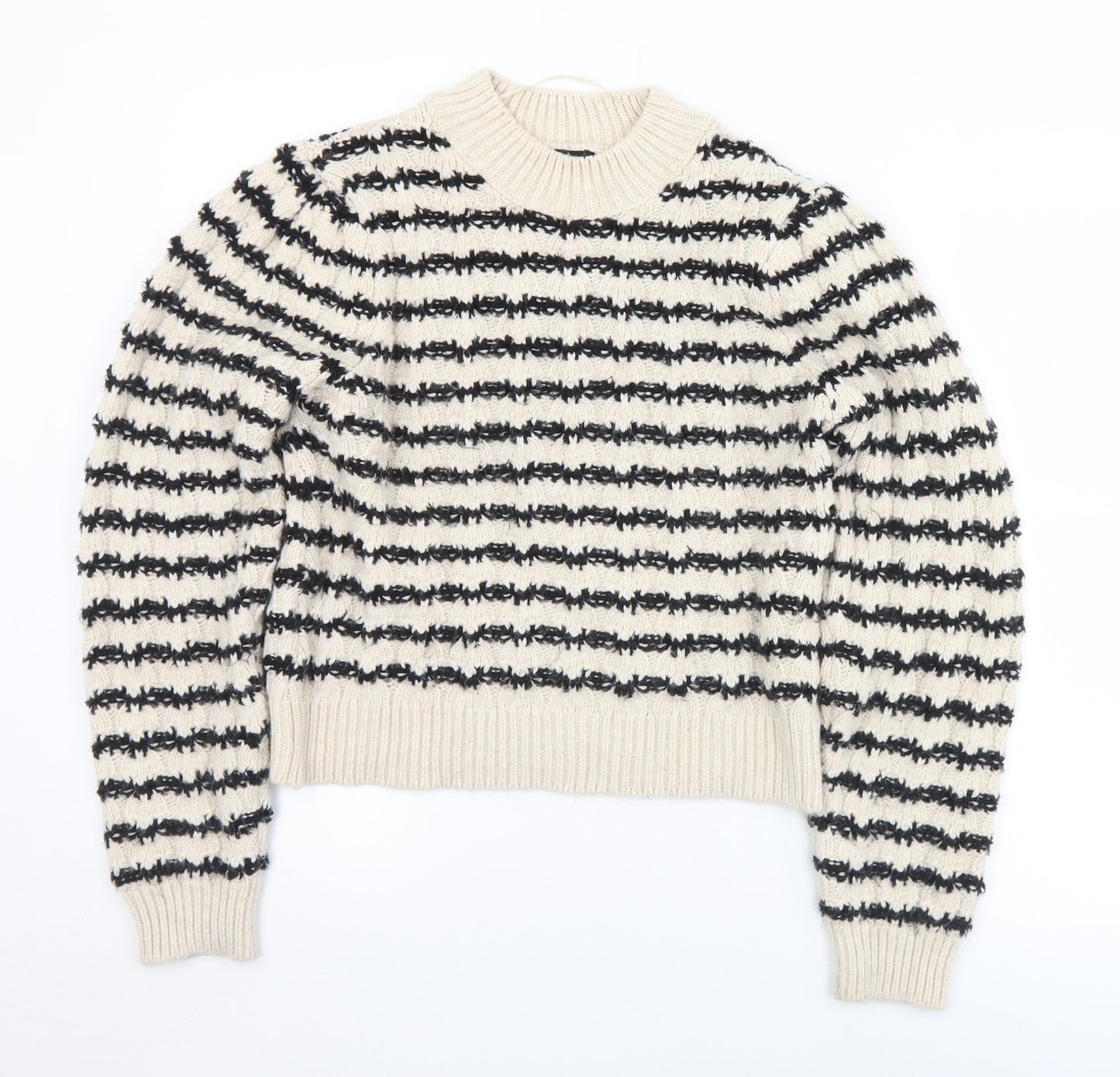 MNG Womens Beige Mock Neck Striped Acrylic Pullover Jumper Size M
