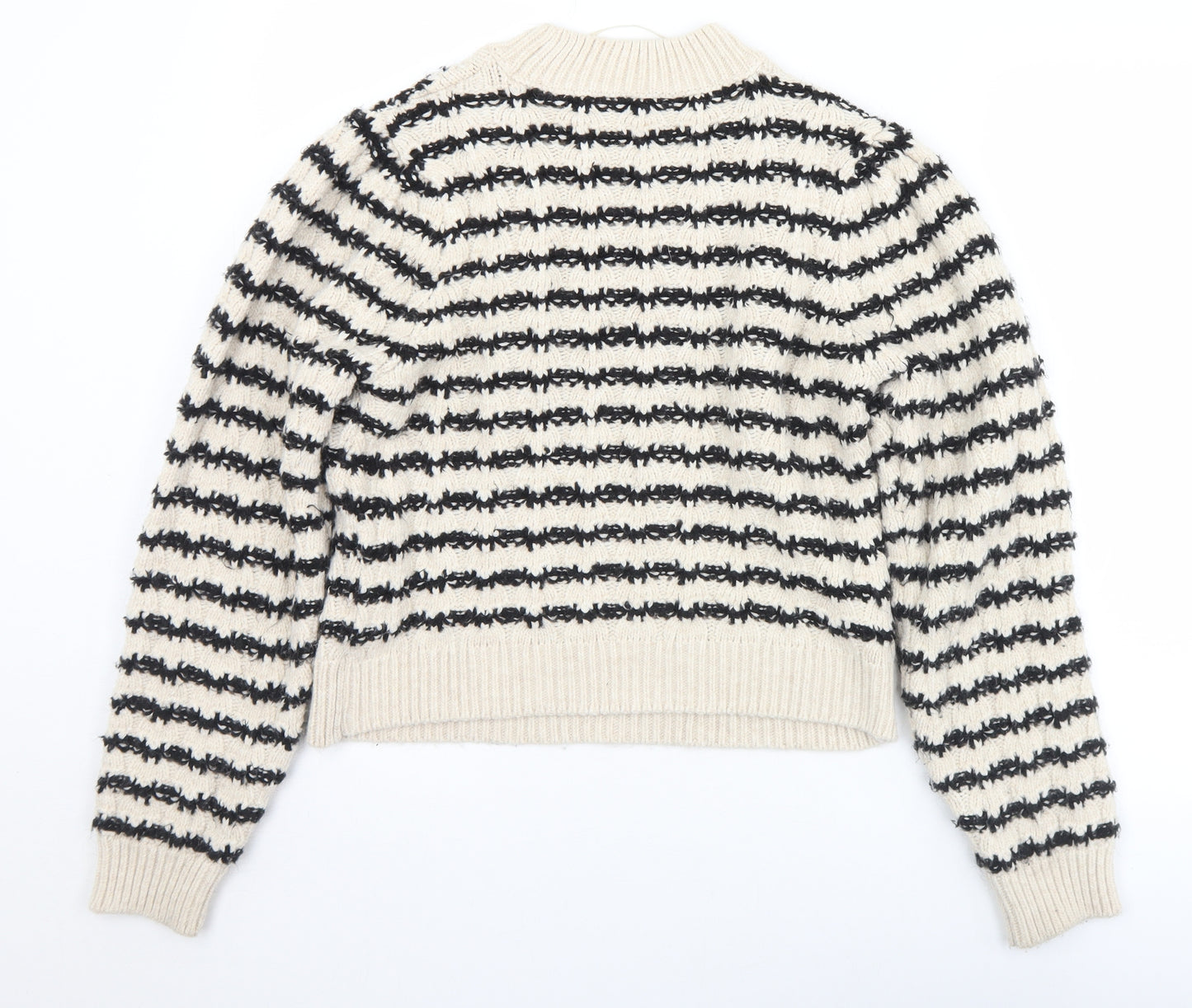 MNG Womens Beige Mock Neck Striped Acrylic Pullover Jumper Size M