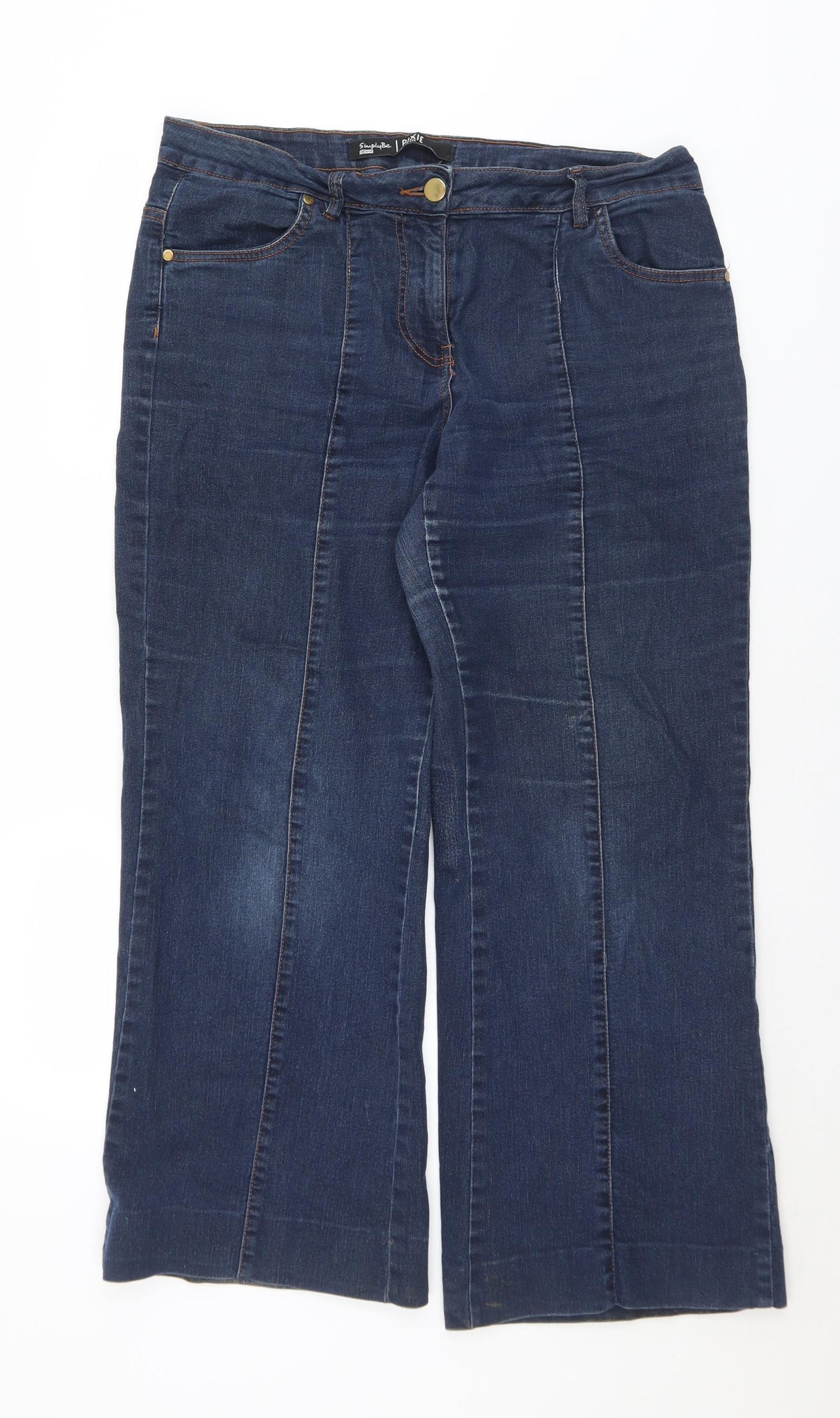 Simply Be Womens Blue  Cotton Wide-Leg Jeans Size 16 L30 in Regular Button