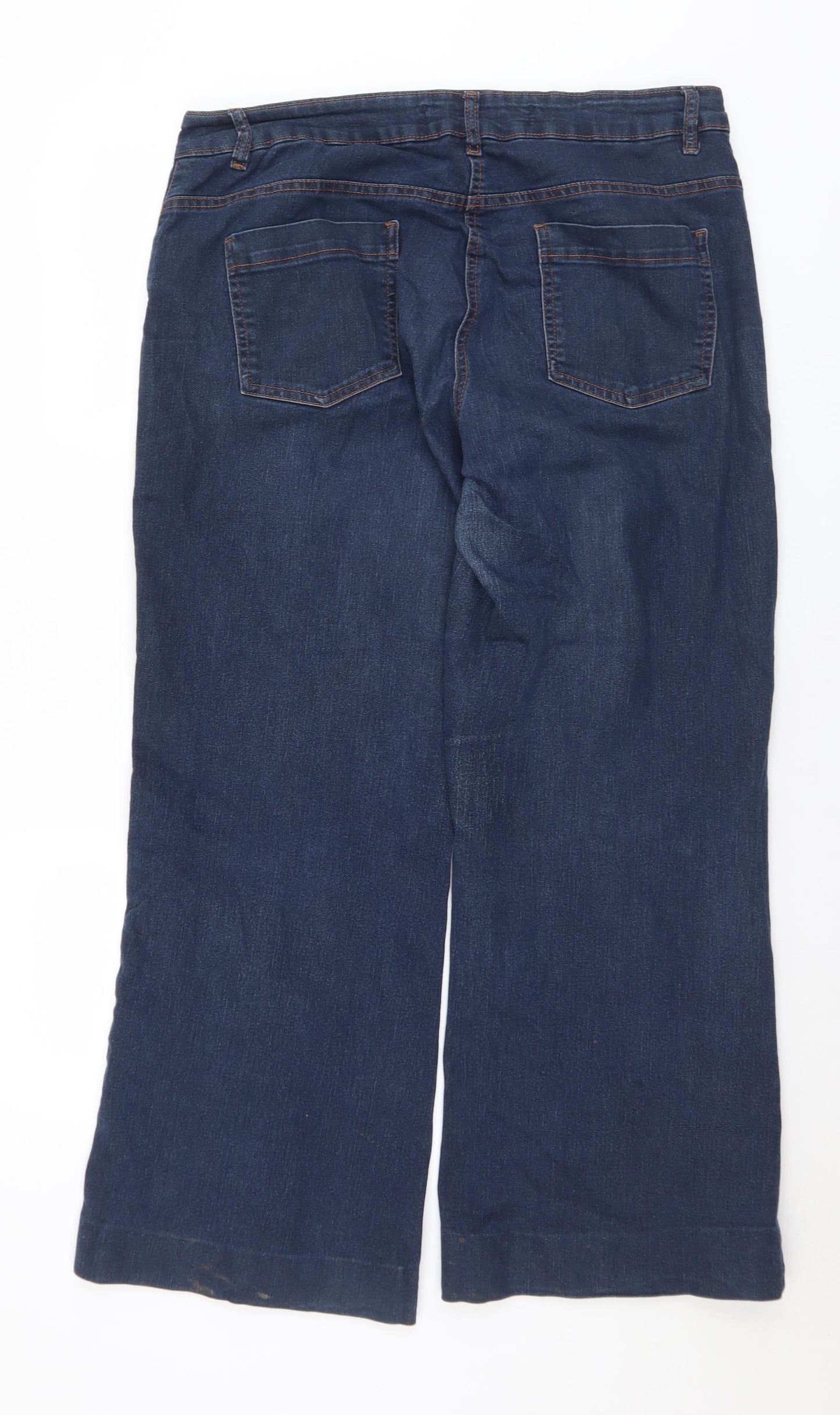 Simply Be Womens Blue  Cotton Wide-Leg Jeans Size 16 L30 in Regular Button